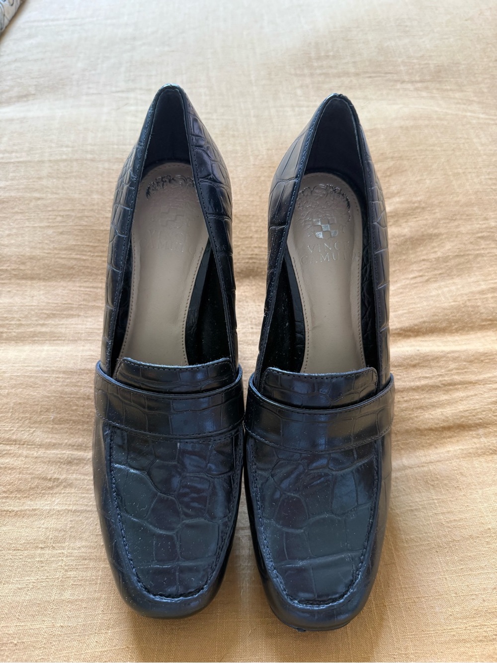 Vince Camino Women’s Croc-Embossed Black Platform Heels